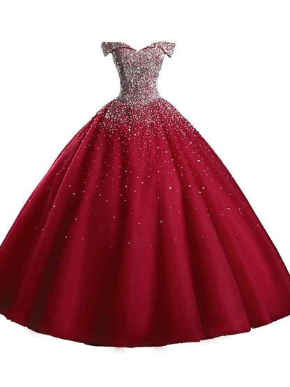 Charming Quinceanera Dresses Ball Gown Off The Shoulder Pink Beads Sequin Birthday Gowns Vestidos De 15 Anos Formal Party Long Sweet 16 Dress B601