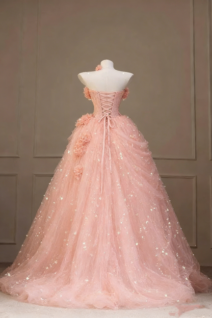 Charming Ball Gown Strapless Blush Pink Prom Dresses Inspiration Drop Waist Pink Party Dress Princess Graduation Dress B617