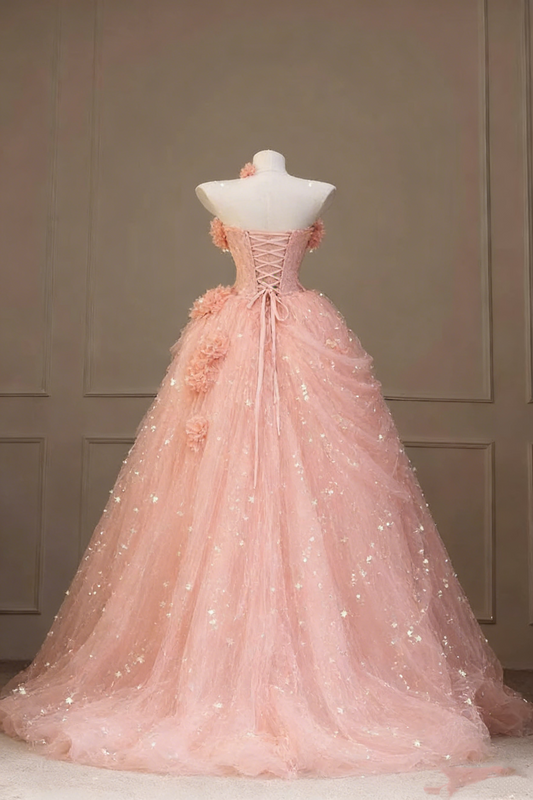 Charming Ball Gown Strapless Blush Pink Prom Dresses Inspiration Drop Waist Pink Party Dress Princess Graduation Dress B617