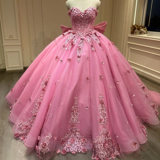 Modest Quinceanera Dresses Ball Gown Sweetheart Tulle Pink 18th Birthday Gowns Vestidos De 15 Anos Formal Party Long Sweet 16 Dress B619