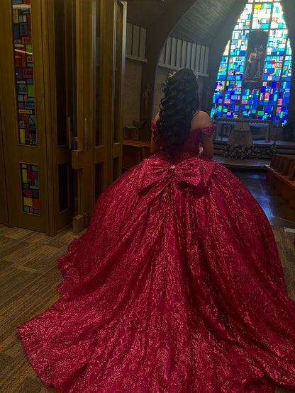 Charmante Quinceanera Kleider Ballkleid aus der Schulter Pailletten Hot Pink Geburtstagskleider Vestidos de 15 Anos Formale Party Langes Sweet 16 Kleid B622