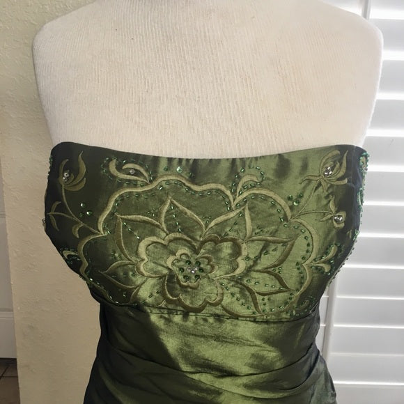 Vintage Mermaid Strapless Olive Green Taffeta Long 1950s Retro Classy Prom Dresses Party Dress 21st Birthday Outfits Graduation Dress B629