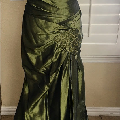 Vintage Mermaid Strapless Olive Green Taffeta Long 1950s Retro Classy Prom Dresses Party Dress 21st Birthday Outfits Graduation Dress B629
