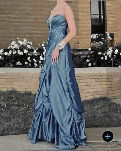 Vintage Ball Gown Strapless Blue Sleeveless Taffeta 90s Classy Prom Dresses Inspiration Party Dress Princess Graduation Dress B631