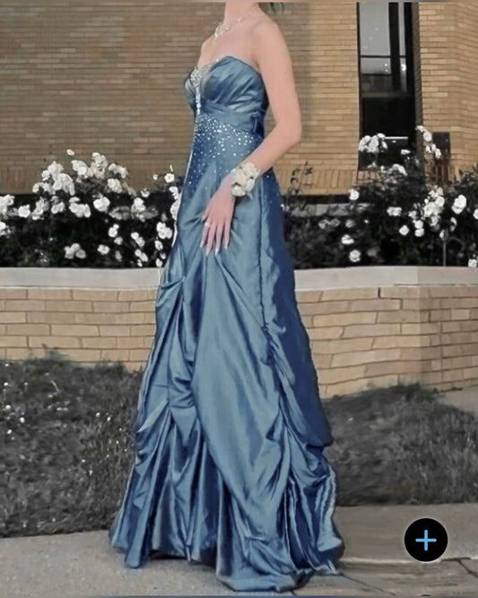 Vintage Ball Gown Strapless Blue Sleeveless Taffeta 90s Classy Prom Dresses Inspiration Party Dress Princess Graduation Dress B631