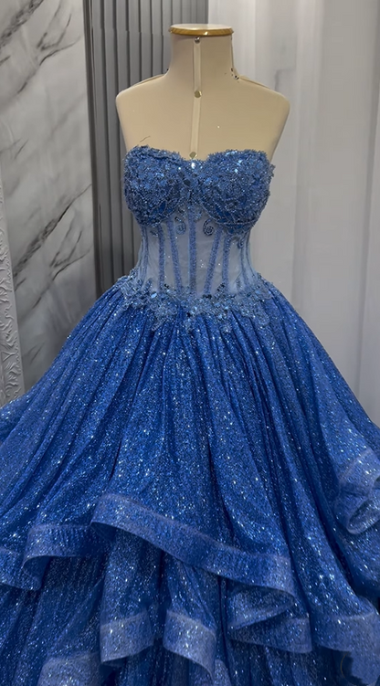 Classy Ball Gown Sweetheart Navy Blue Tulle Prom Dresses Inspiration Party Dress Princess Graduation Dress B633
