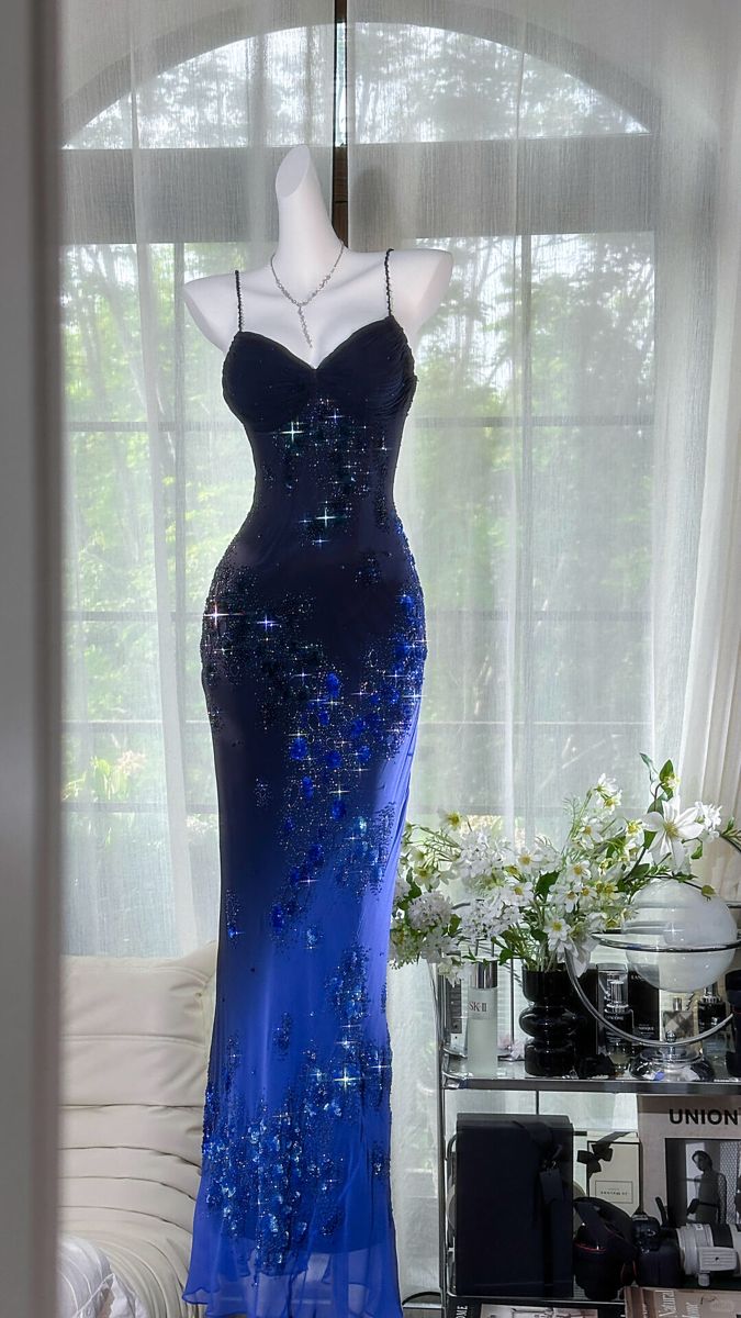 Robe de bal vintage sirène à bretelles spaghetti en mousseline de soie bleu roi, style rétro des années 1950, tenue de soirée, de remise de diplôme, pour 21e anniversaire, B634
