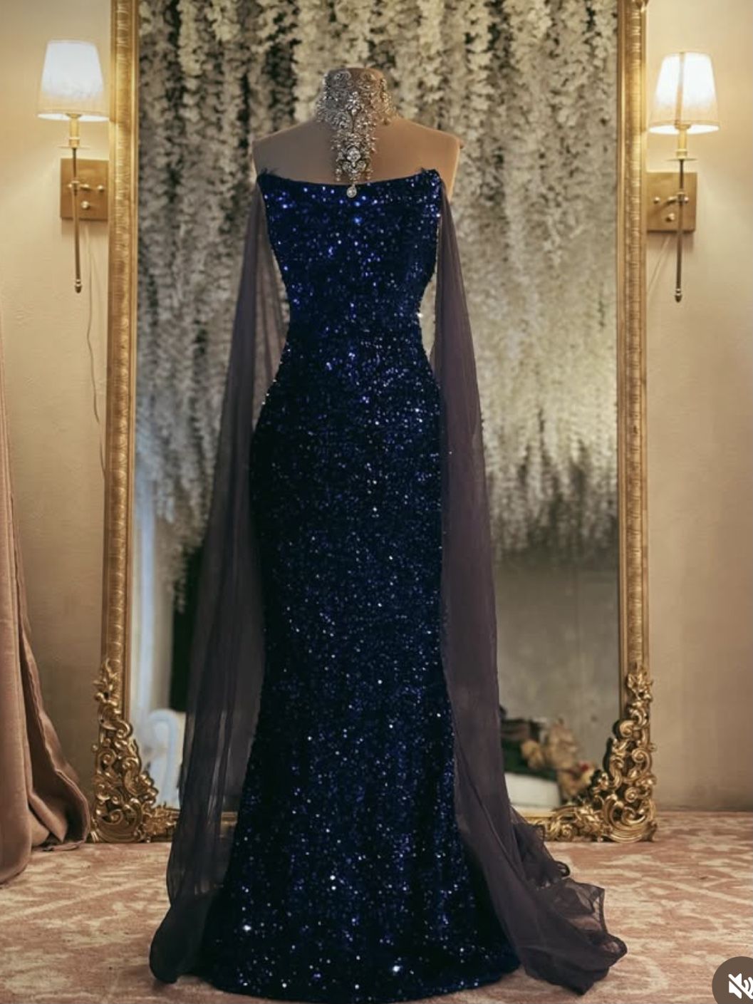 Robe de bal sirène élégante sans bretelles à paillettes bleu marine, robe de soirée d'inspiration princesse, robe de remise de diplôme B637