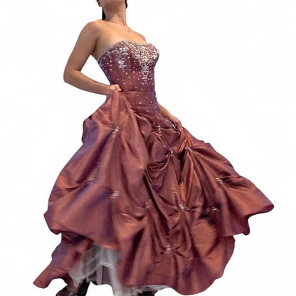 Vintage Ball Gown Strapless Taffeta Sleeveless 90s Classy Prom Dresses Inspiration Party Dress Princess Graduation Dress B646