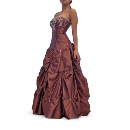 Vintage Ball Gown Strapless Taffeta Sleeveless 90s Classy Prom Dresses Inspiration Party Dress Princess Graduation Dress B646