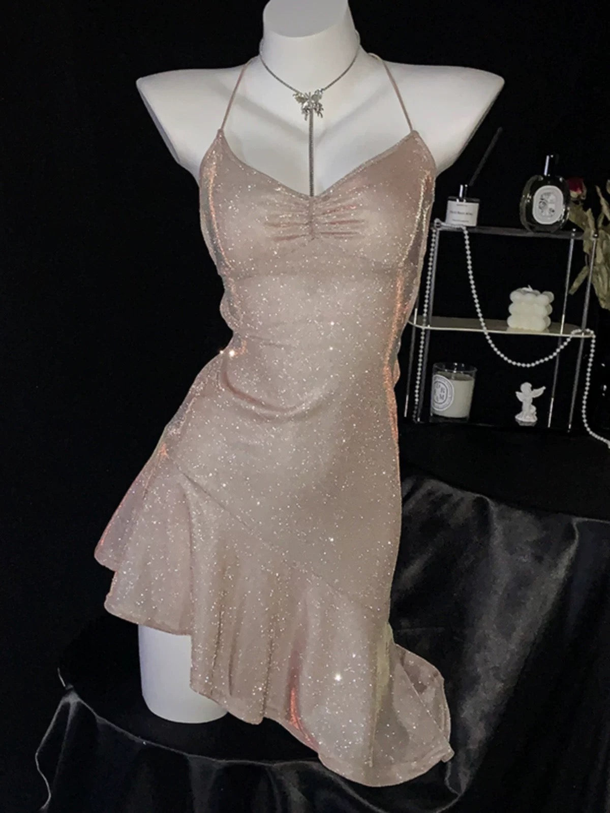 Robe fourreau sexy à bretelles spaghetti et paillettes, courte, pour 16e anniversaire, robe de soirée, robe de cocktail B654