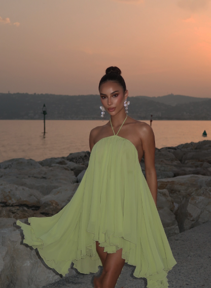 Cute A line Halter Yellow Chiffon Short 25th Birthday Dress Homecoming Dresses Cocktail Outfits B674