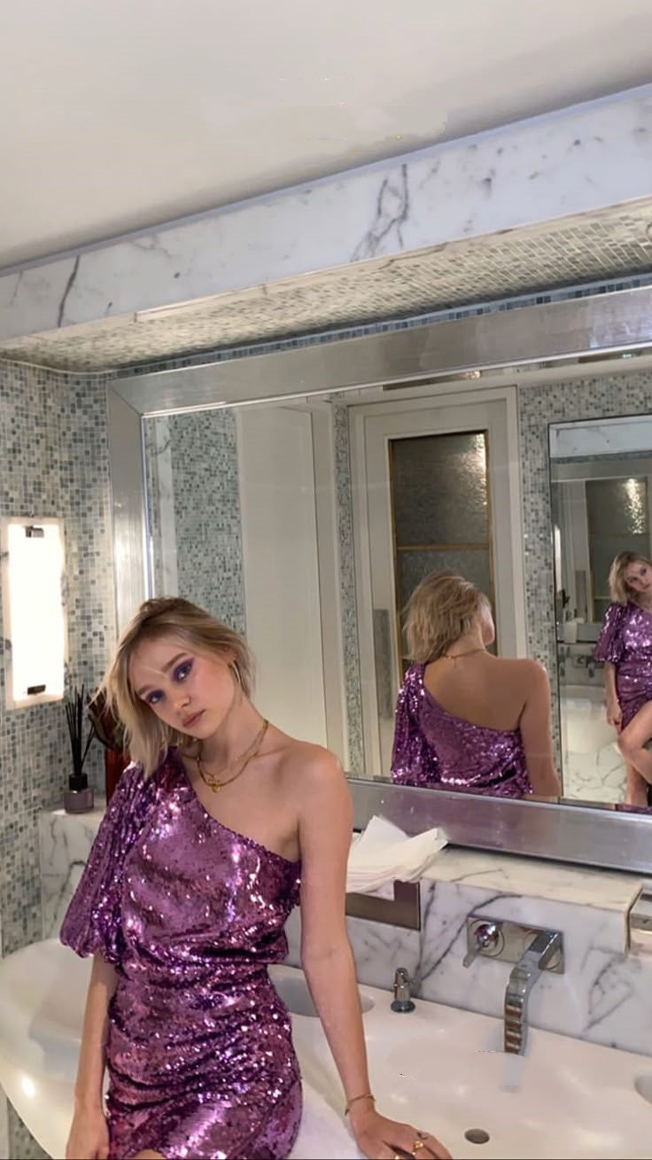 Sexy Sheath One Shoulder Grape Sequin Short 16th Birthday Dress Middle School Homecoming Dresses Cocktail Gown B687