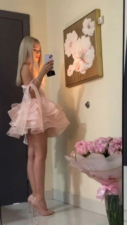 Trendy Ball Gown Spaghetti Straps Pink Short 16th Birthday Dress Freshman Homecoming Dresses Cocktail Gown B689