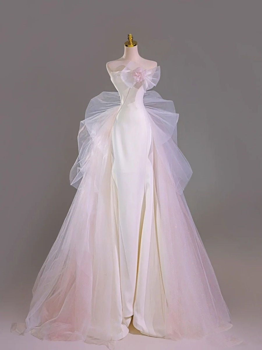 Dreamy Mermaid Strapless Pink Ombre White Long Wedding Dress Fairy Formal Wedding Dresses B87
