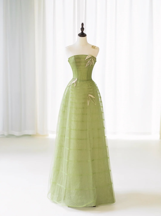 Elegant Ball Gown Strapless Sage Green Tulle Prom Dress Charming Evening Party Gowns Fashion Wedding Guest Dress AB1020