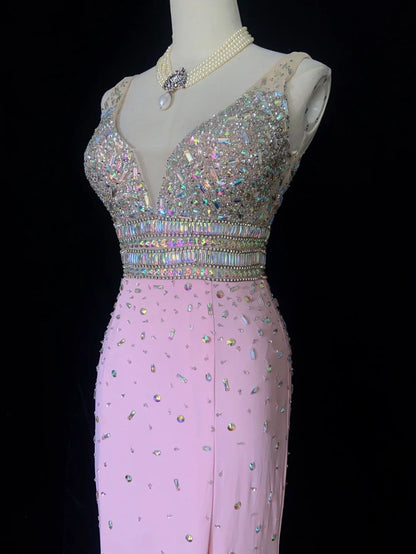Trendige Abschlussballkleider Inspiration Meerjungfrau V-Ausschnitt Silberne Perlen Gala Chiffon Perlen Vintage Abendkleid N3185