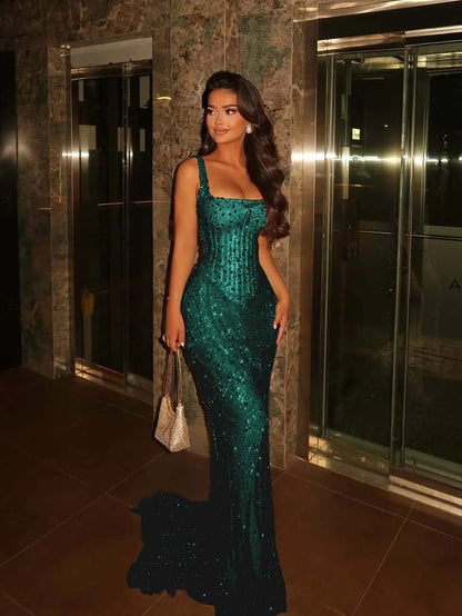 Robe de bal longue à paillettes bleues, style sirène enchantée, tenue de soirée pour 22e anniversaire, robe de remise de diplôme RB1502
