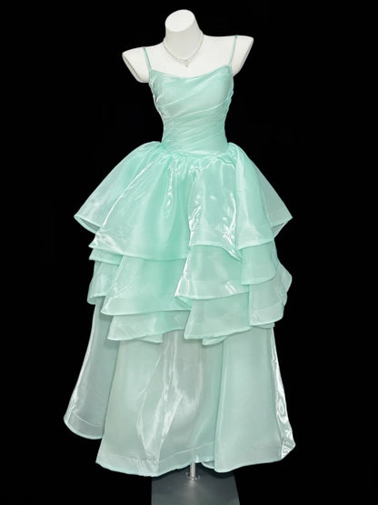Einfache Ballkleid-Abschlussballkleider Spaghettiträger Mintgrün Bodenlang Formelle Outfits RB4359