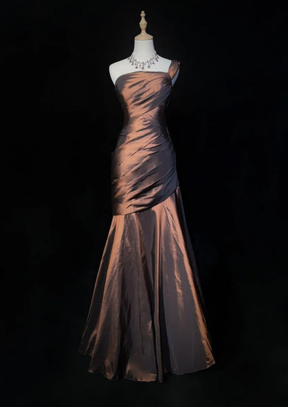 Inspiration Robes de bal vintage Sirène Asymétrique Chocolat Avec Volants Robe de Soirée Longue Années 80 N2831