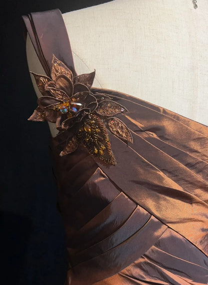 Inspiration Robes de bal vintage Sirène Asymétrique Chocolat Avec Volants Robe de Soirée Longue Années 80 N2831