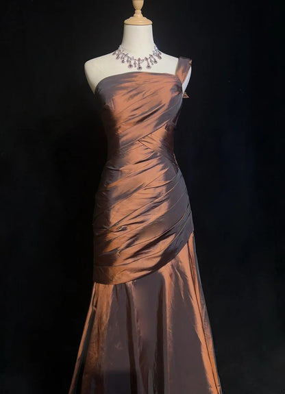 Inspiration Robes de bal vintage Sirène Asymétrique Chocolat Avec Volants Robe de Soirée Longue Années 80 N2831