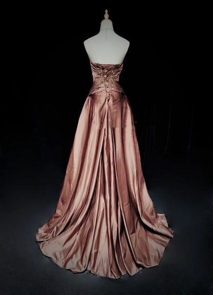 Wunderschöne Abschlussballkleider Inspo Ballkleid Sweetheart-Ausschnitt Satin mit Perlen Schokoladenbraun Damen Abendkleid N3187