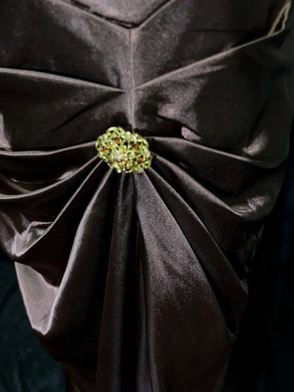 Trendige Ballkleider Inspiration Meerjungfrau Spaghettiträger Schokoladenfarbenes Gala-Satin-Vintage-Abendkleid N3188
