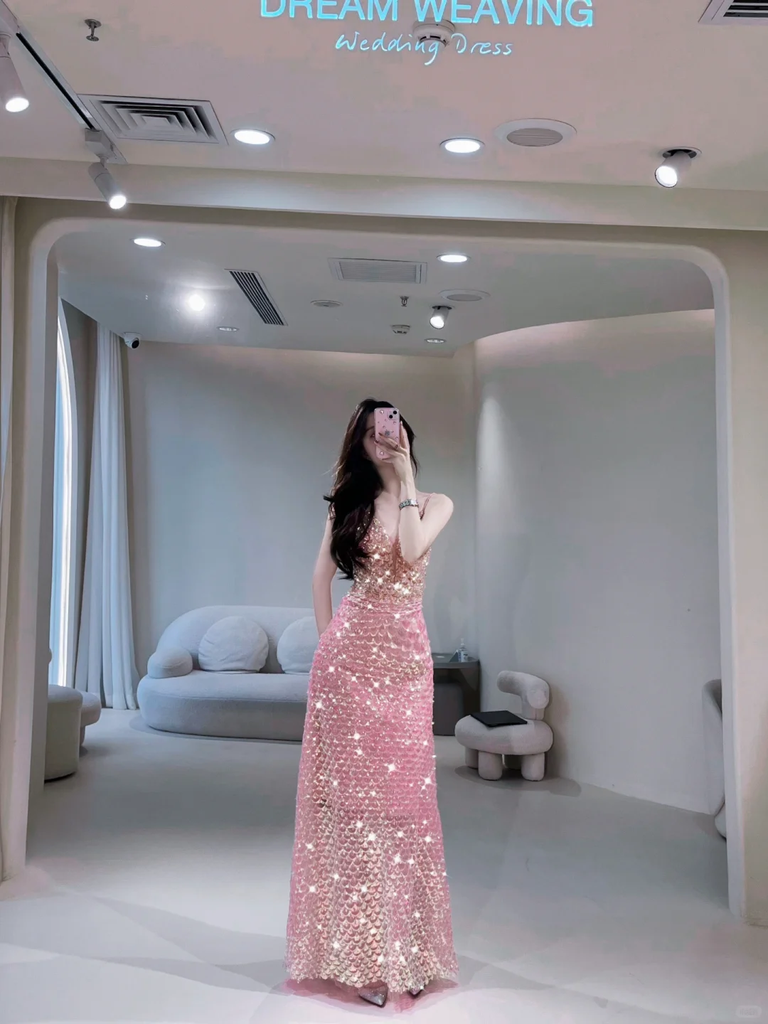 Cute A Line Spaghetti Straps Pink Sequin Long Prom Dresses Impress 19th Birthday Outfits Prom Gown AB892