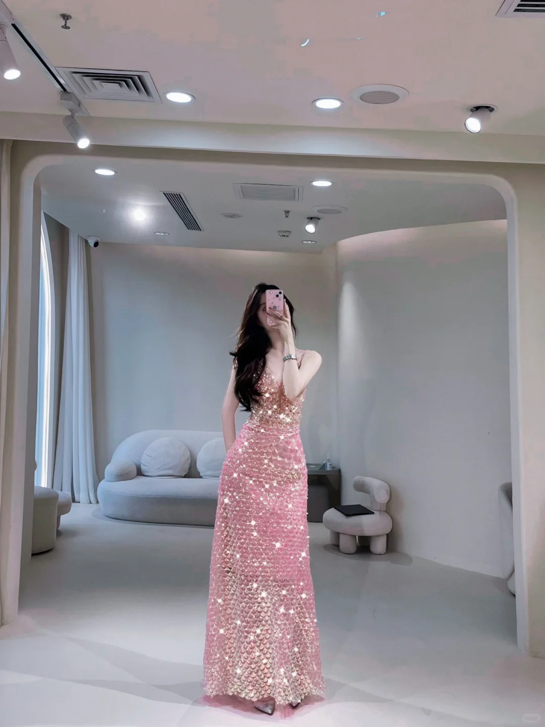 Robe de bal longue sirène élégante à fines bretelles et sequins roses, robe de soirée charmante, robe d'invitée de mariage tendance AB1025