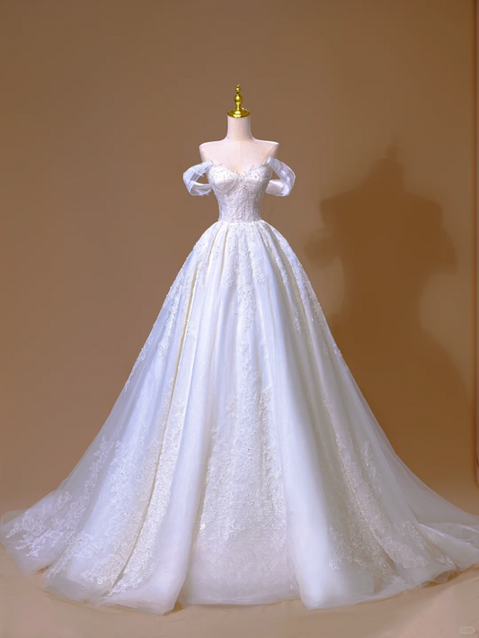 Dreamy Ball Gown Off The Shoulder Lace Appliques Long Wedding Dress Beautiful Formal Cute Wedding Dresses DH2812