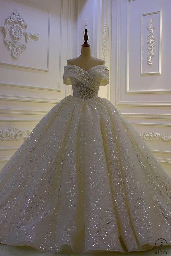 Sparkly Ball Gown Off The Shoulder Sequins Wedding Dress Styles Long Fairytale Brides Gown Wedding Dresses Ideas RB2845