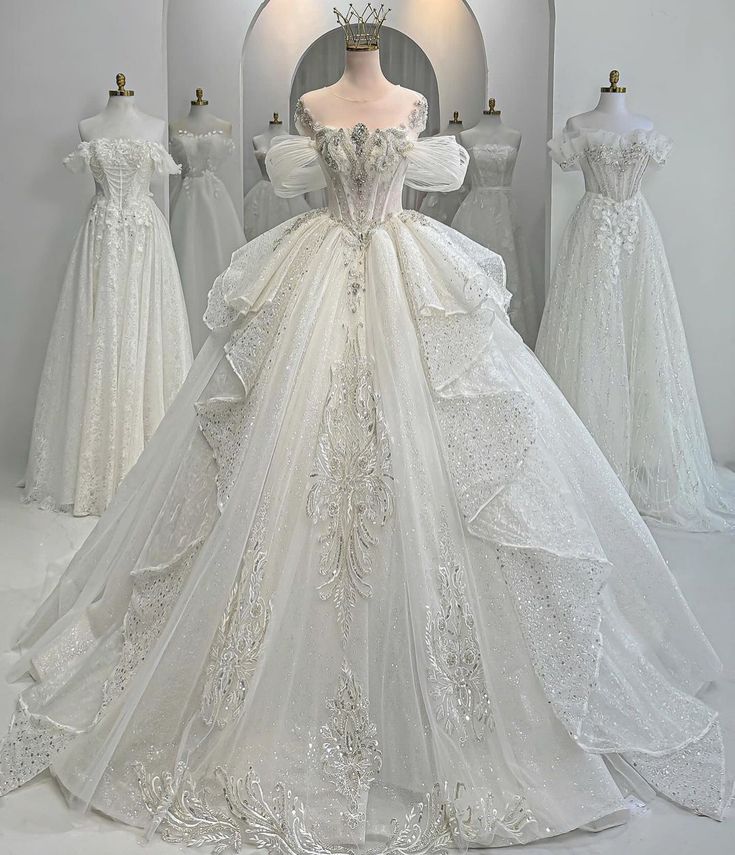 Robe de bal scintillante à épaules dénudées, paillettes et perles argentées, style robe de mariée longue de conte de fées, idées de robes de mariée RB2856