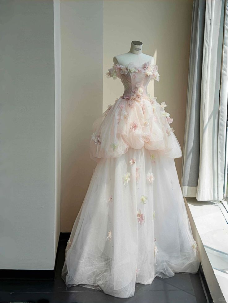 Charming Ball Gown Off The Shoulder Pink Floral Prom Dresses Long 18th Birthday Outfit Senior High School Dance Party Dress DH2871