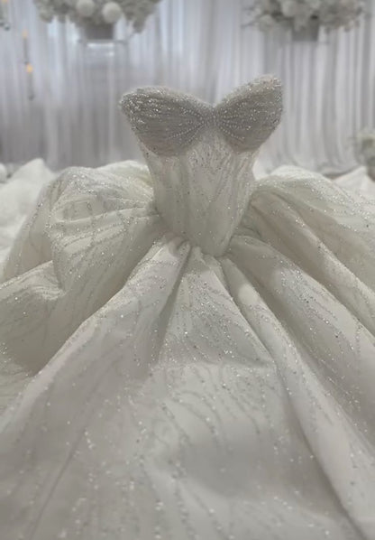 Robe de mariée blanche à paillettes, col en cœur, coupe ajustée, robe de bal brillante, longue, idées de robes de mariée, DH2877