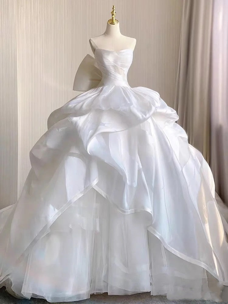 Robe de mariée longue et ajustée en tulle blanc, sans bretelles, style féerique, robe de bal de rêve, DH2879