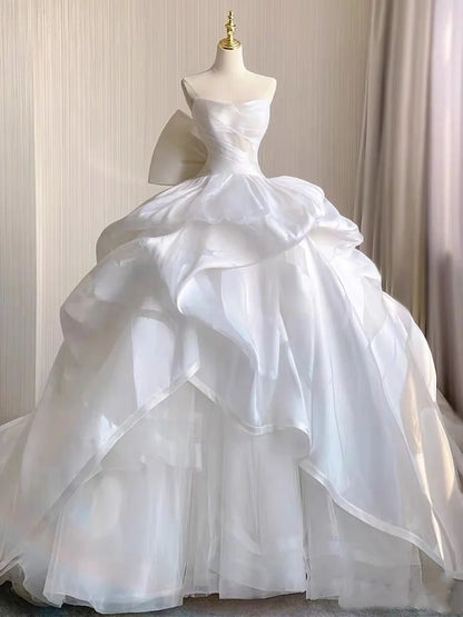 Robe de mariée longue et ajustée en tulle blanc, sans bretelles, style féerique, robe de bal de rêve, DH2879