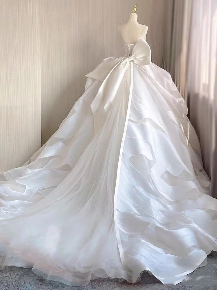 Robe de mariée longue et ajustée en tulle blanc, sans bretelles, style féerique, robe de bal de rêve, DH2879