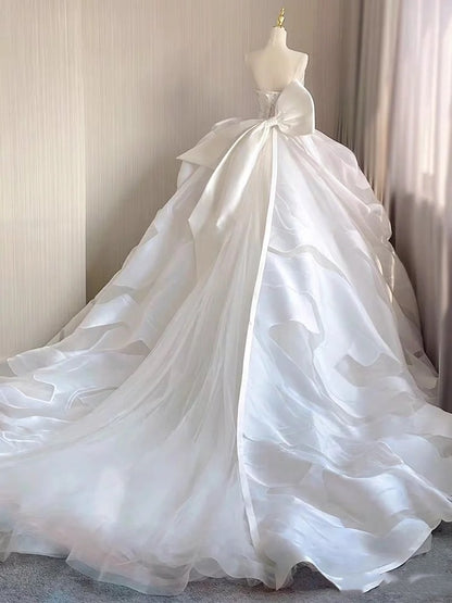 Robe de mariée longue et ajustée en tulle blanc, sans bretelles, style féerique, robe de bal de rêve, DH2879