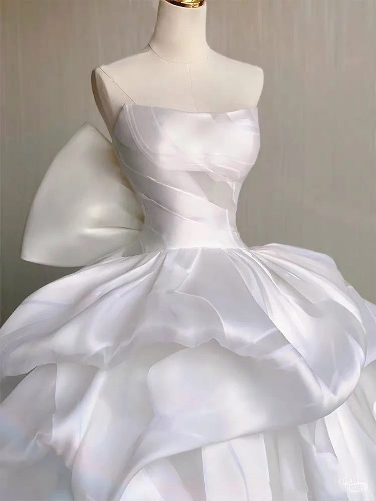 Robe de mariée longue et ajustée en tulle blanc, sans bretelles, style féerique, robe de bal de rêve, DH2879
