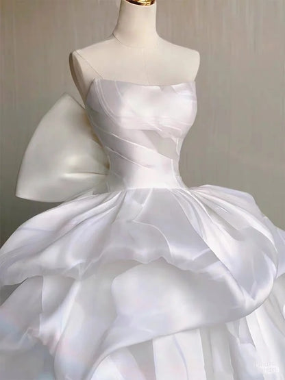 Robe de mariée longue et ajustée en tulle blanc, sans bretelles, style féerique, robe de bal de rêve, DH2879