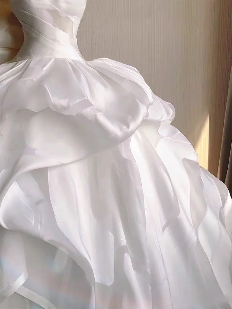 Robe de mariée longue et ajustée en tulle blanc, sans bretelles, style féerique, robe de bal de rêve, DH2879