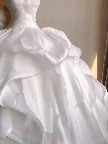 Robe de mariée longue et ajustée en tulle blanc, sans bretelles, style féerique, robe de bal de rêve, DH2879