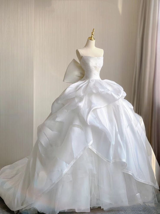 Dreamy Ball Gown Strapless White Tulle Long Fitted Wedding Dress Fairy Formal Bridal Gown Wedding Dresses DH2879