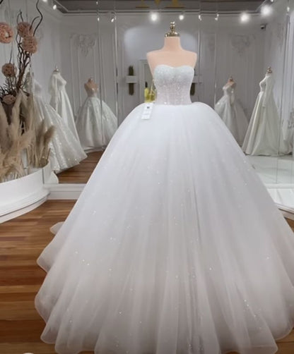Robe de mariée blanche moulante à paillettes et décolleté en cœur, robe de bal brillante, longue, idées de robes de mariée DH2887