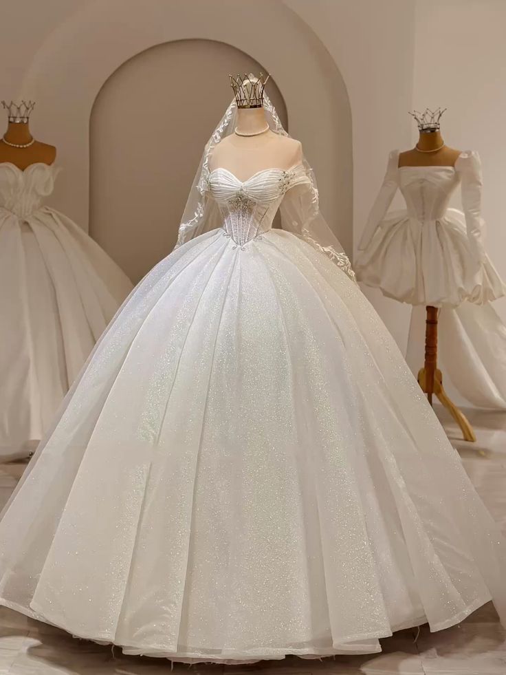 Robe de mariée blanche élégante, épaules dénudées, paillettes, manches courtes, style longue, idées de robes de mariée DH2893
