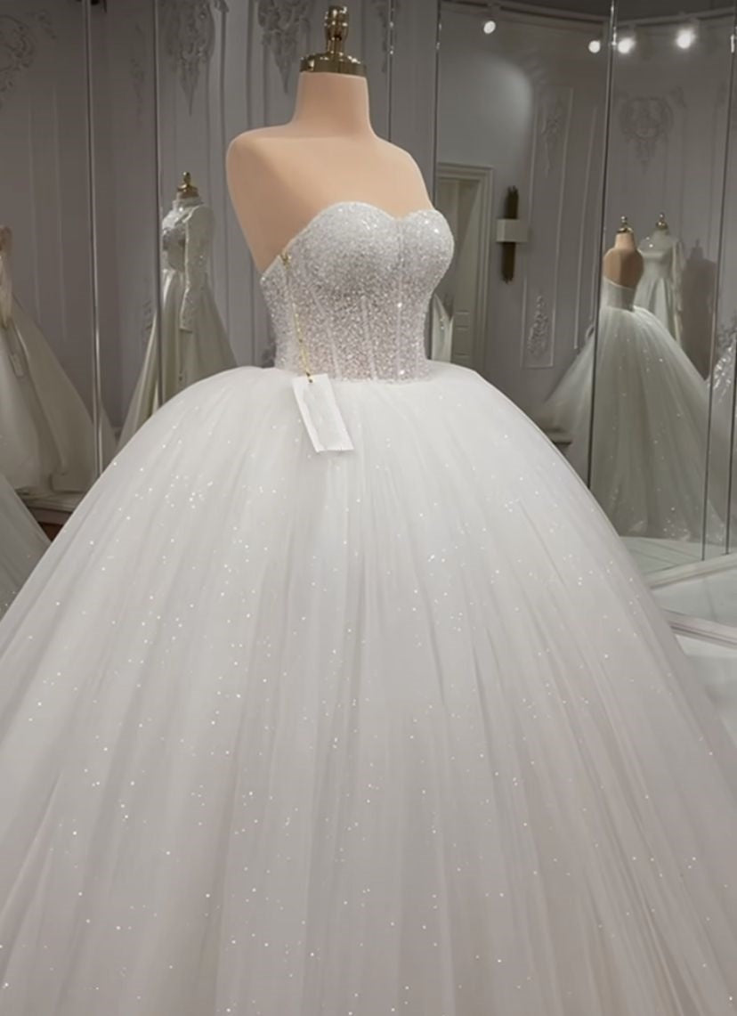 Robe de mariée blanche moulante à paillettes et décolleté en cœur, robe de bal brillante, longue, idées de robes de mariée DH2887