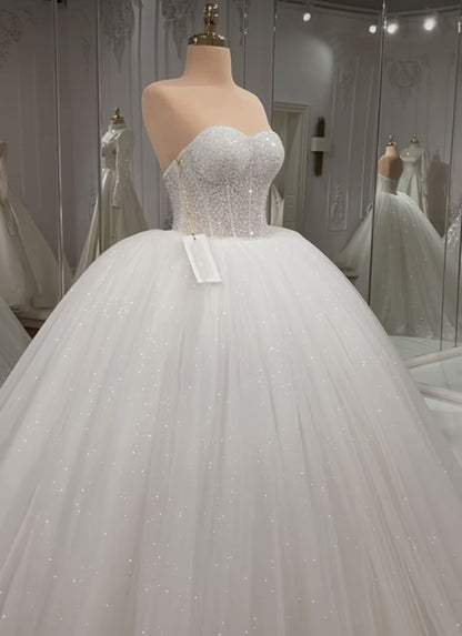 Robe de mariée blanche moulante à paillettes et décolleté en cœur, robe de bal brillante, longue, idées de robes de mariée DH2887