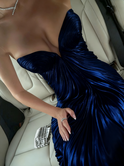Robe de bal longue en mousseline de soie rose à volants, style sirène chic et décolleté en cœur, inspiration DH2921