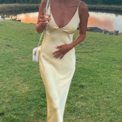Simple Mermaid Spaghetti Straps Yellow Satin Long Prom Dresses Inspiration Party Dress Prom Gowns DH2969